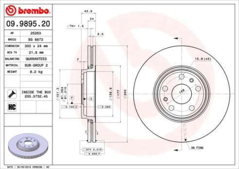 Stabdžių diskas BREMBO 09.9895.20