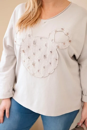 Moteriška Plus Size smėlio spalvos palaidinė V formos iškirpte