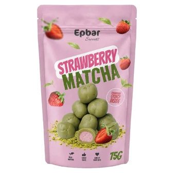 Braškiniai saldainiai su baltuoju šokoladu ir matcha, 75g