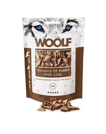 WOOLF Rabbit And Cod Triangle 100g trikampėliai su ėriena ir menke