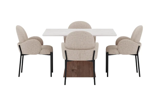 Cael Dining Table 120x120 Mocca/Stonelook + Blom Chair 2-pack Black/Beige _4
