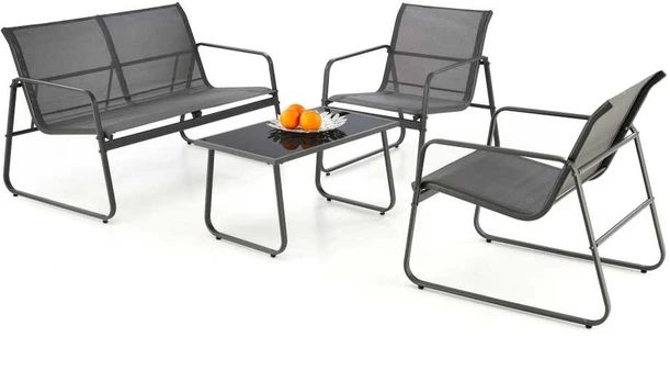 CONOR garden set (sofa + 2 chairs + coffee table), dark pilkas / light pilkas