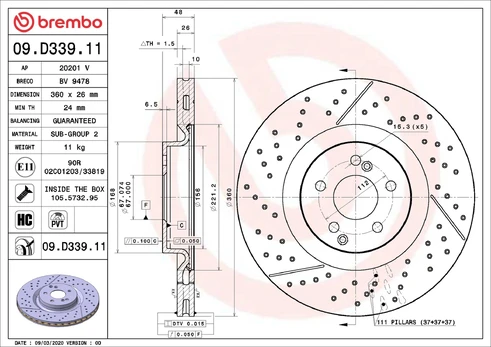 Stabdžių diskas BREMBO 09.D339.11