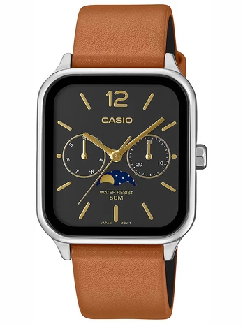 Vyriškas laikrodis Casio su rudu odiniu dirželiu