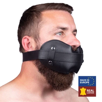 Red Leather Restraint Gag Black Adjustable Genuine Leather 56-73cm
