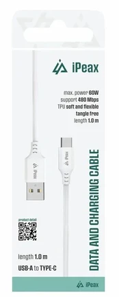 iPEAX TPU KABELIS USB-A / USB-C 1M, USB 2.0 BÍLÝ