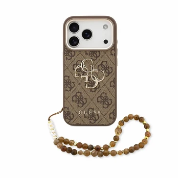 Dėklas Guess PU 4G Metal Logo Strap Case for iPhone 18 Pro Max Brown