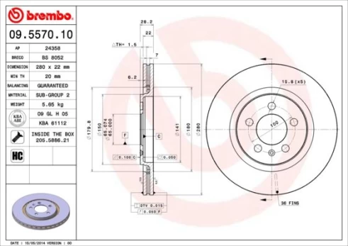 Stabdžių diskas BREMBO 09.5570.10