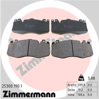 Stabdžių trinkelių rinkinys, diskinis stabdys ZIMMERMANN 25300.190.1
