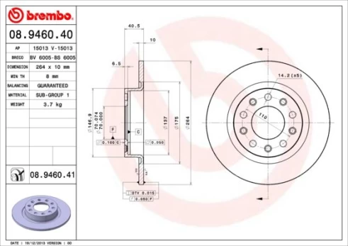 Stabdžių diskas BREMBO 08.9460.41