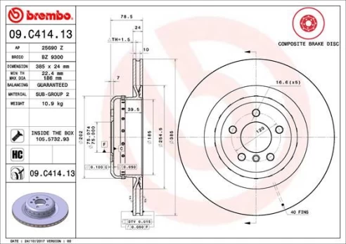 Stabdžių diskas BREMBO 09.C414.13