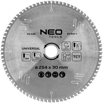 Neo Tools Diskinio pjūklo diskas, Widia, 254 x 30 mm, 80 dantų, universalus