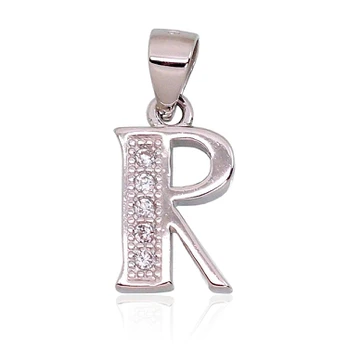 Sidabrinis raidės pakabukas su cirkoniais „R“
