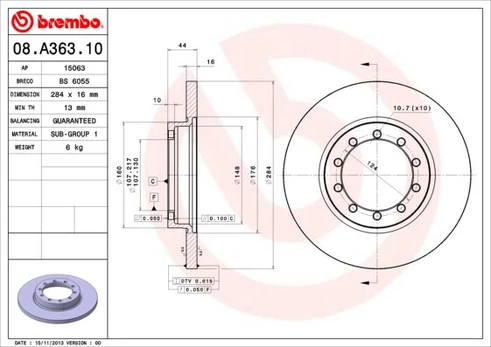 Stabdžių diskas BREMBO 08.A363.10