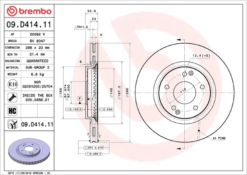 BREMBO 09.D414.11 Brake Disc