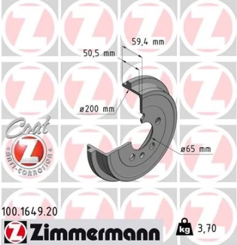 Stabdžių būgnas ZIMMERMANN 100.1649.20