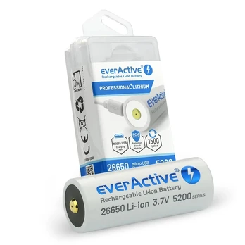everActive 26650 3.7V Li-ion 5200mAh micro USB baterija su apsauga