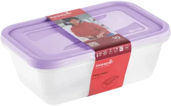 Keeeper Food container set rectangular 2x3,3L Fredo "Fresh" transparent/light violetinė