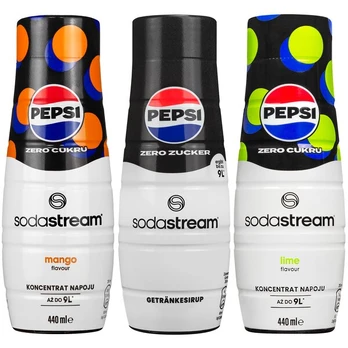 3x sirupas, skirtas "SodaStream Pepsi MAX", "Pepsi Max Lime", "Pepsi Max Mango