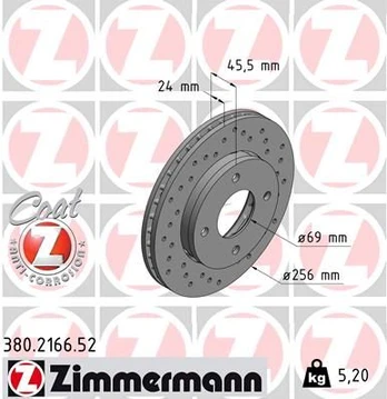 Stabdžių diskas ZIMMERMANN 380.2166.52