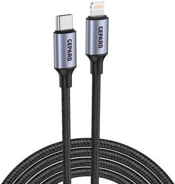 GEPARD USB-C - Lightning kabelis PD20W, metalinė galvutė, 2 m
