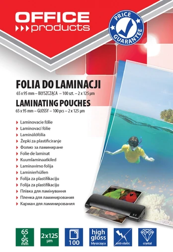 Laminavimo folija, 65x95mm, 2x125mic, 100lapų