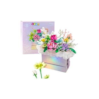 Construction Blocks Composition In Box Flower Box Purple LED 706pcs.