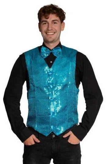Partychimp Turkis pailletvest og butterfly