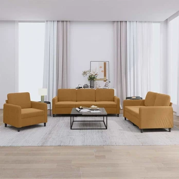Sofa Sofos komplektas, 3 dalių, rudos spalvos, aksomas