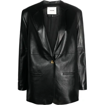 Švarkas moterims, Juoda, Classic leather blazer
