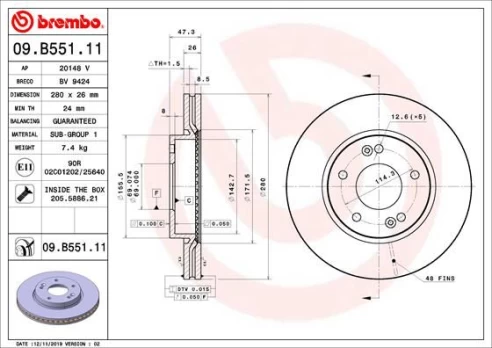 Stabdžių diskas BREMBO 09.B551.11