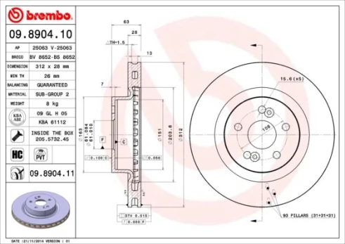 Stabdžių diskas BREMBO 09.8904.11