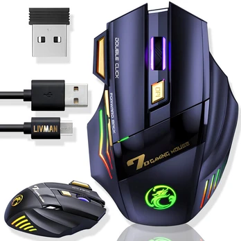 LIVMAN GW-X7 – belaidė įkraunama kompiuterinių žaidimų pelė su RGB apšvietimu, 3200 DPI