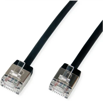 ROLINE U/FTP DataCenter Patchkabel Cat.6A (Class EA), LSOH, slim, extra kurzer Stecker, juodas, 0,5 m