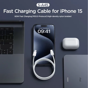 USB kabelis Joyroom S-A45 USB-C to USB-C 60W 1.0m baltas