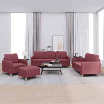 Sofa Sofos komplektas su pagalvėlėmis, 4 dalių, vyno, audinys