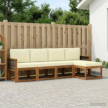 Lauko sofos komplektas 5 pcs Natūralus ir grietinėlė