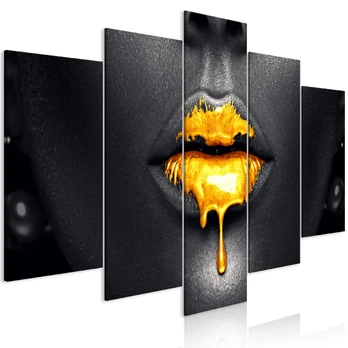 Artgeist Paveikslas - Gold Lips (5 Parts) Wide