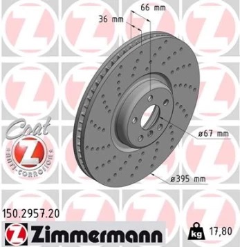 Stabdžių diskas ZIMMERMANN 150.2957.20