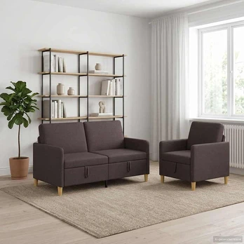 Sofa Sofos komplektas su saugojimu 2 pcs Tamsiai rudas Poliesteris