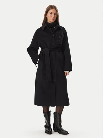 KARL LAGERFELD Vilnonis paltas B4W15013 Juoda Regular Fit
