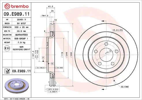 Stabdžių diskas BREMBO 09.E989.11