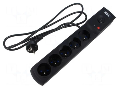 Plug socket strip: protective | Sockets: 5 | 230VAC | 10A | black | 3m