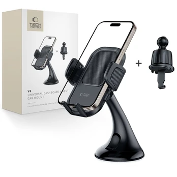 Juodas automobilinis telefono laikiklis "Tech-Protect V8 Universal Vent & Dash"
