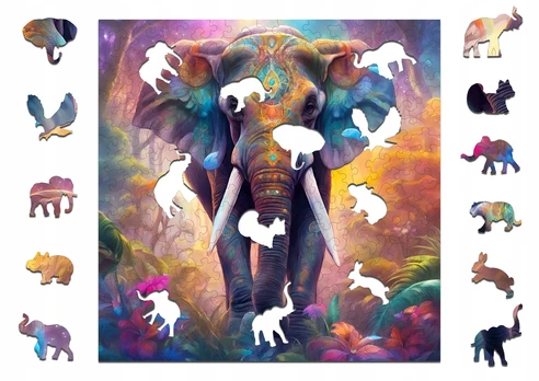 „Puzzled“ medinė dėlionė „Dramblys“, 145 dalių, MDF, unikalios formos