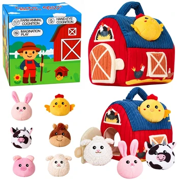 Lean Toys Plush Farm with Animals for Babies – Sensory Barn and 6 Animals