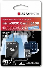 AgfaPhoto MicroSDXC UHS I 64GB Prof. High Speed U3 V30 A1