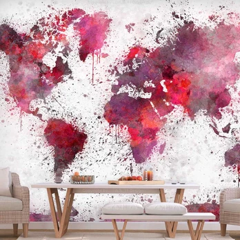 Artgeist Fototapetas - World Map: Raudona Watercolors