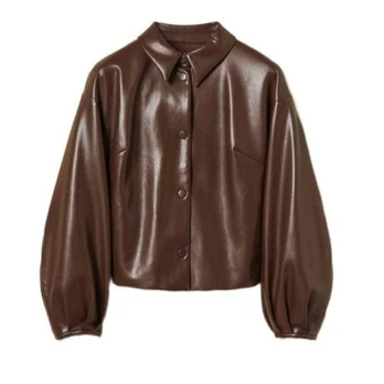 Odinė striukė moterims, Ruda, Faux leather jacket