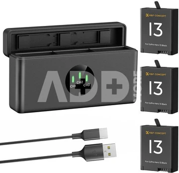 K&F Concept K&F Gopro 13 Camera Battery 2100mAh, 3-pack + Charger
